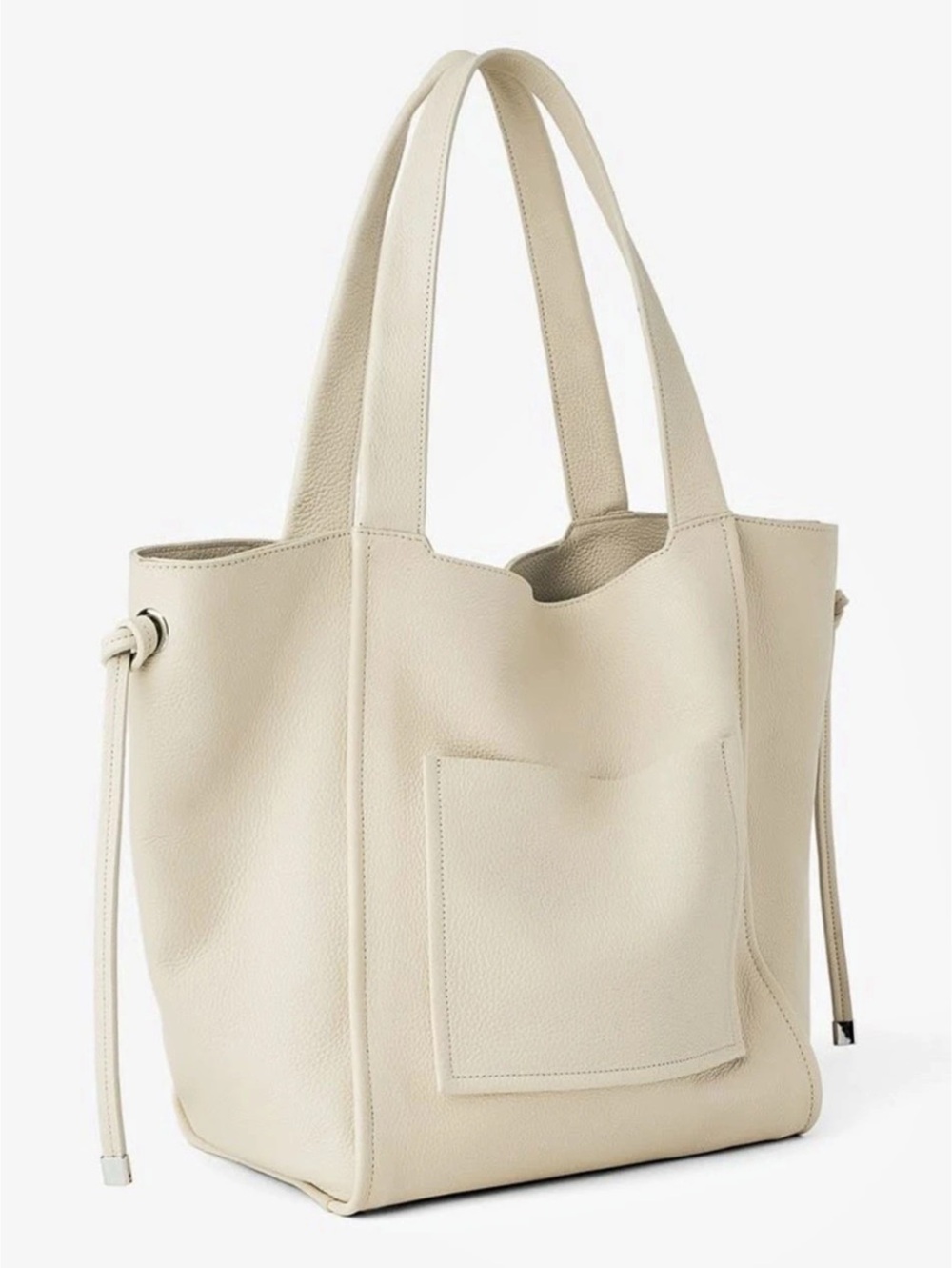Zara Genuine Leather Pebbled Tote Bag | Cream Ivory Shoulder Bag
